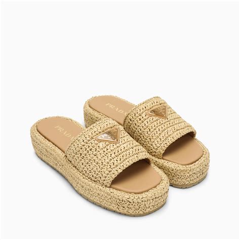 prada raffia slides|prada raffia platform sandals.